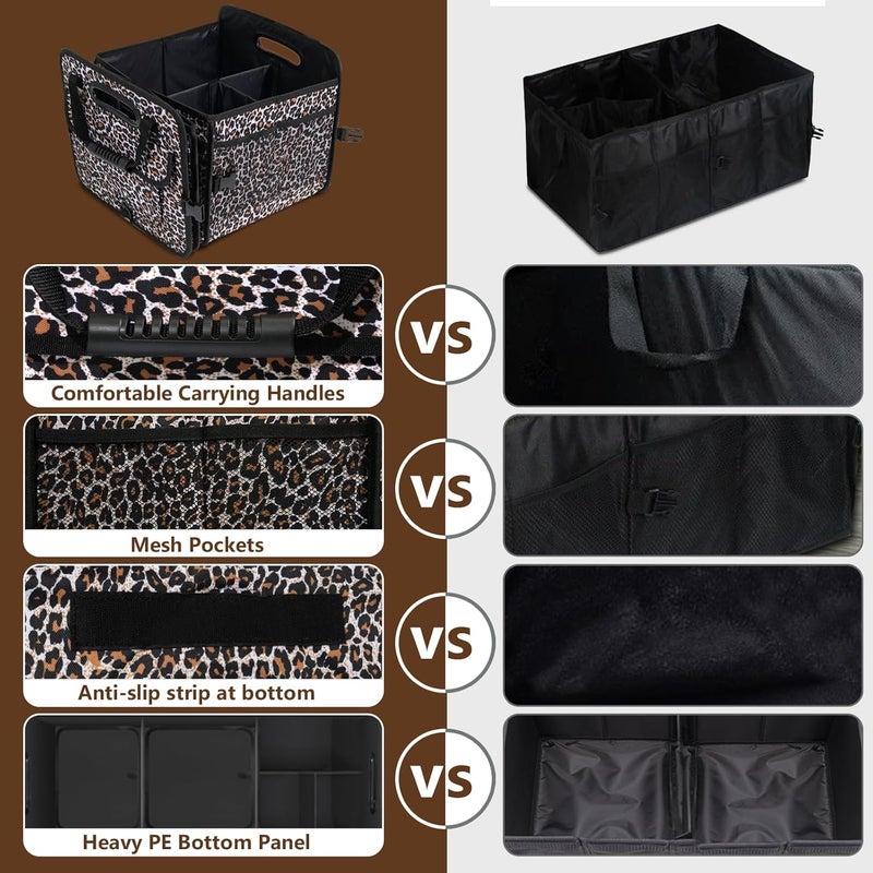 AOPHY Leopard Print Trunk Organizer - 95L Large Capacity, Non-Slip Bottom, Waterproof, Portable Car Storage for SUV, Truck, Sedan - Image 3